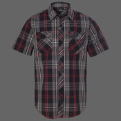 Men's Short-Sleeve Plaid Pattern Woven Shirt