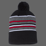 12" Striped Pom-Pom Cuffed Beanie