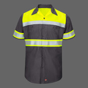 Men's Hi-Visibility Colorblock Ripstop Short Sleeve Work Shirt