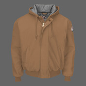 Men's Tall Insulated Brown Duck Hooded Jacket with Knit Trim