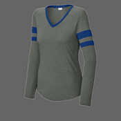 Women's Halftime Stripe Long Sleeve V Neck Tee